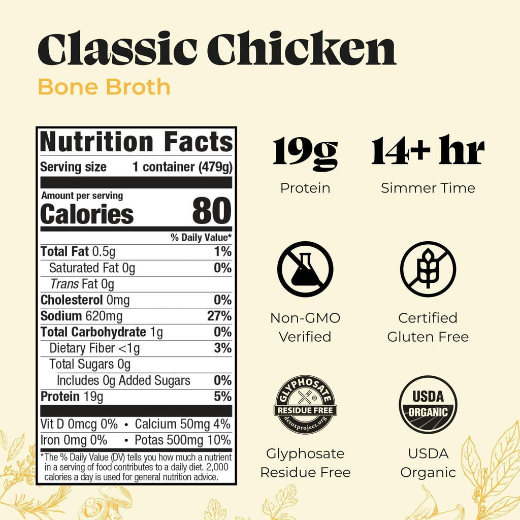 Chicken Bone Broth Soup by Kettle and Fire, Pack of 6, Keto Diet, Paleo Friendly, Whole 30 Approved, Gluten Free, with Collagen, 10g of protein, 16.9 Ounce (Pack of 6) - Maple Wellness Supplements
