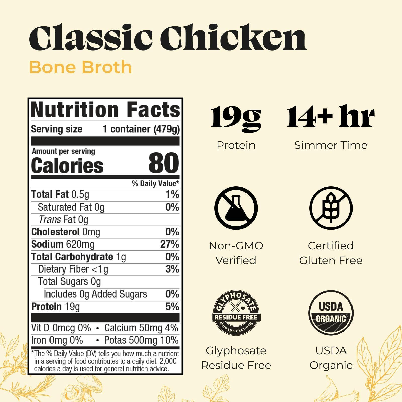 Chicken Bone Broth Soup by Kettle and Fire, Pack of 6, Keto Diet, Paleo Friendly, Whole 30 Approved, Gluten Free, with Collagen, 10g of protein, 16.9 Ounce (Pack of 6) - Maple Wellness Supplements
