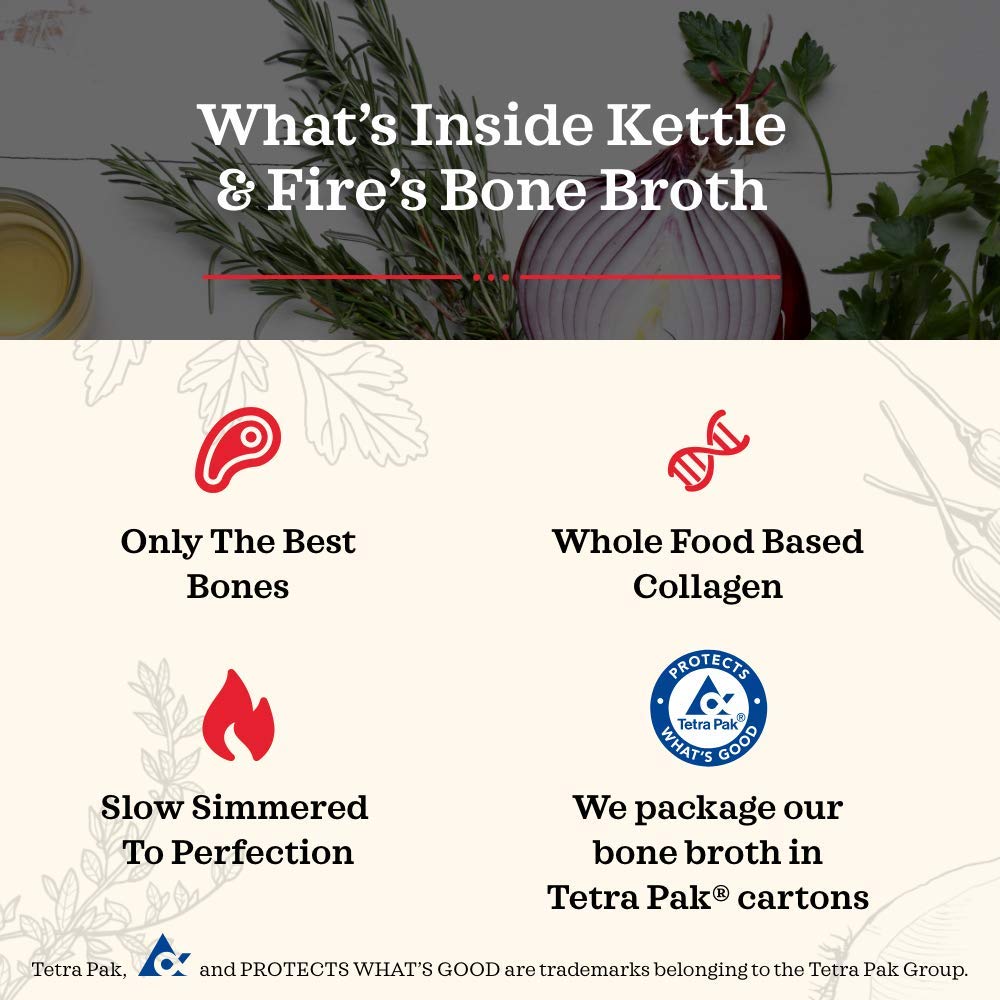 Chicken Bone Broth Soup by Kettle and Fire, Pack of 6, Keto Diet, Paleo Friendly, Whole 30 Approved, Gluten Free, with Collagen, 10g of protein, 16.9 Ounce (Pack of 6) - Maple Wellness Supplements