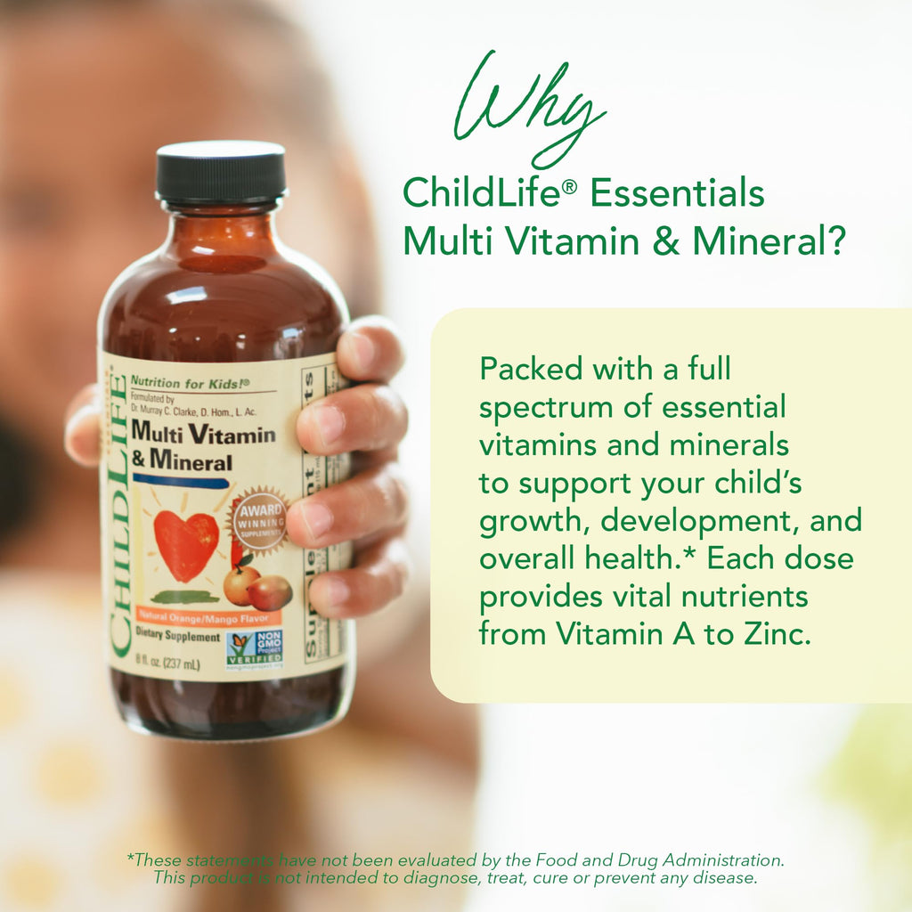 CHILDLIFE ESSENTIALS Kids Multivitamin & Mineral - Kids Vitamins, Liquid Multivitamin for Kids, Toddler Multivitamins, Liquid Vitamins, Baby Multivitamin - Natural Orange & Mango, 8 Fl Oz (Pack of 4) - TrustMedUSA