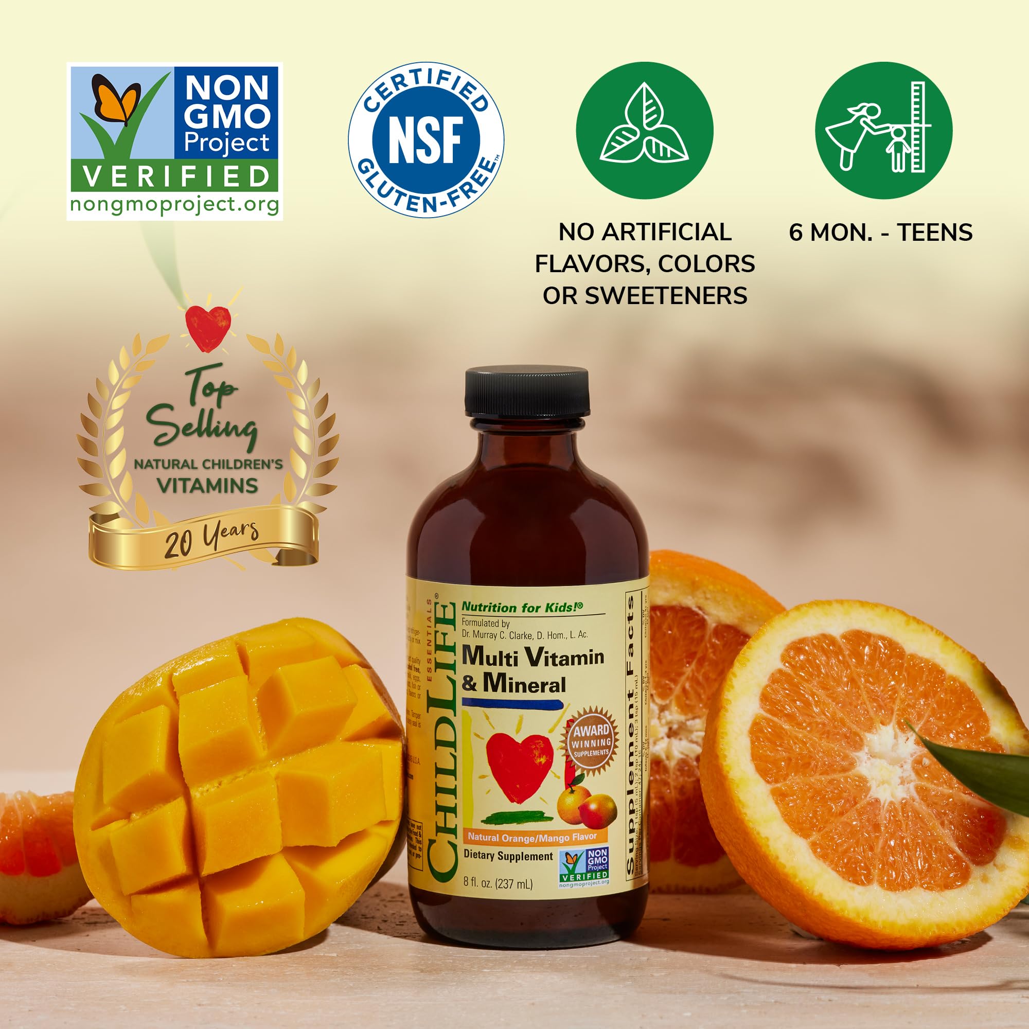 CHILDLIFE ESSENTIALS Kids Multivitamin & Mineral - Kids Vitamins, Liquid Multivitamin for Kids, Toddler Multivitamins, Liquid Vitamins, Baby Multivitamin - Natural Orange & Mango, 8 Fl Oz (Pack of 4) - TrustMedUSA