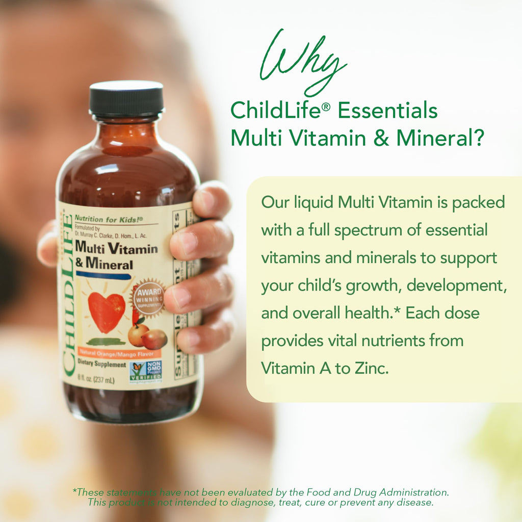 CHILDLIFE ESSENTIALS Kids Multivitamin & Mineral - Kids Vitamins, Liquid Multivitamin for Kids, Toddler Multivitamins, Liquid Vitamins, Baby Multivitamin - Natural Orange & Mango, 8 Fl Oz (Pack of 2) - TrustMedUSA