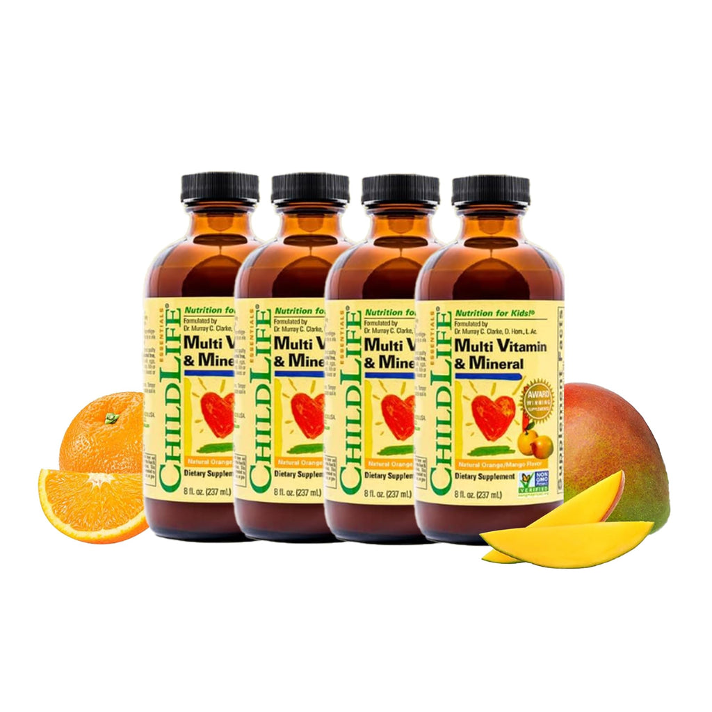 CHILDLIFE ESSENTIALS Kids Multivitamin & Mineral - Kids Vitamins, Liquid Multivitamin for Kids, Toddler Multivitamins, Liquid Vitamins, Baby Multivitamin - Natural Orange & Mango, 8 Fl Oz (Pack of 4) - TrustMedUSA