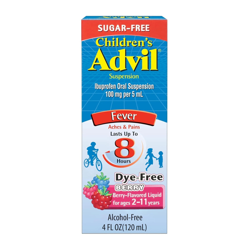 Children's Advil Pain Reliever and Fever Reducer, Dye Free and Sugar Free Ibuprofen Oral Suspension, Berry Flavored - 4 Fl Oz - TrustMedUSA