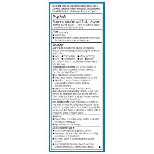 Children's Advil Pain Reliever and Fever Reducer, Dye Free and Sugar Free Ibuprofen Oral Suspension, Berry Flavored - 4 Fl Oz - TrustMedUSA