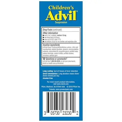 Children's Advil Pain Reliever and Fever Reducer, Dye Free and Sugar Free Ibuprofen Oral Suspension, Berry Flavored - 4 Fl Oz - TrustMedUSA