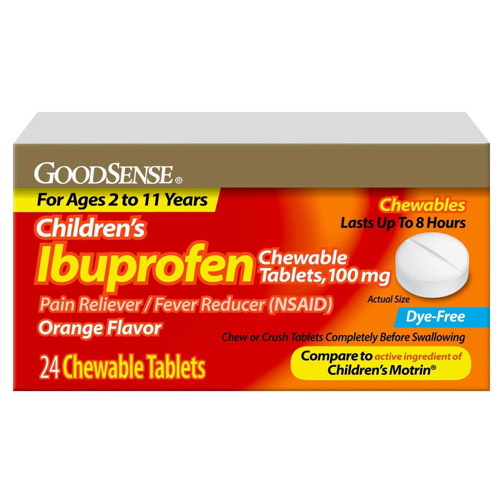 Childrens Ibuprofen Chewable Tablets, 100 mg, Orange Flavor, Pain Reliever and Fever Reducer, 24 Count - TrustMedUSA