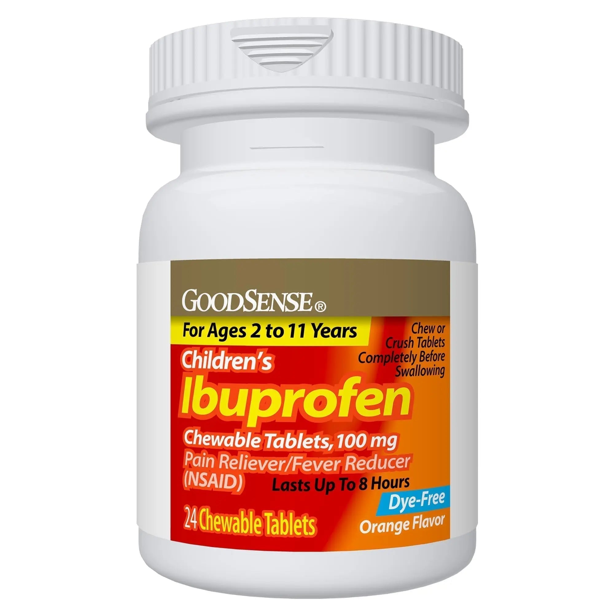 Childrens Ibuprofen Chewable Tablets, 100 mg, Orange Flavor, Pain Reliever and Fever Reducer, 24 Count - TrustMedUSA