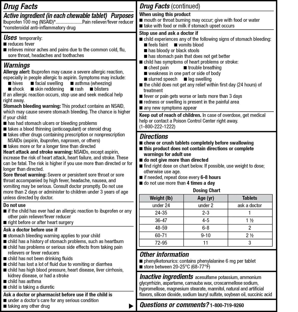 Childrens Ibuprofen Chewable Tablets, 100 mg, Orange Flavor, Pain Reliever and Fever Reducer, 24 Count - TrustMedUSA
