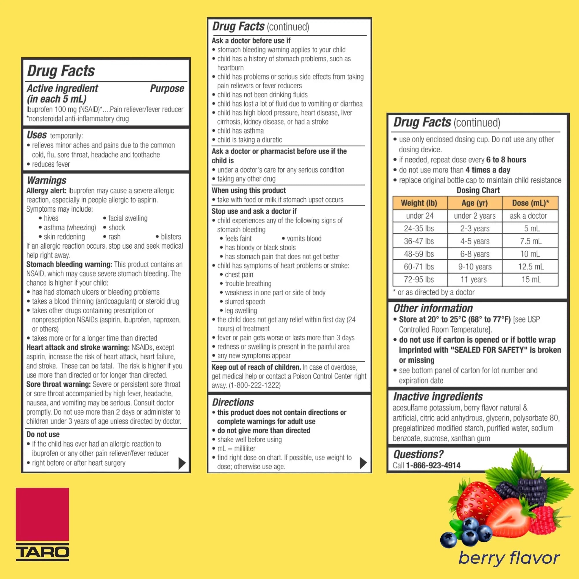 Children's Ibuprofen Oral Suspension 100 mg per 5 mL, 4 Fl Oz, Pain Reliever and Fever Reducer for Ages 2-11 Years, Dye-Free, Berry Flavor - TrustMedUSA