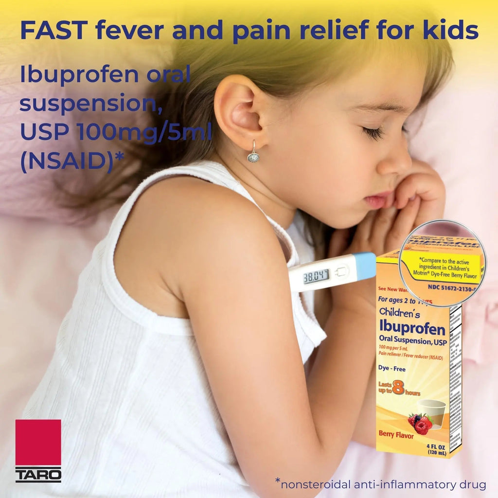Children's Ibuprofen Oral Suspension 100 mg per 5 mL, 4 Fl Oz, Pain Reliever and Fever Reducer for Ages 2-11 Years, Dye-Free, Berry Flavor - TrustMedUSA