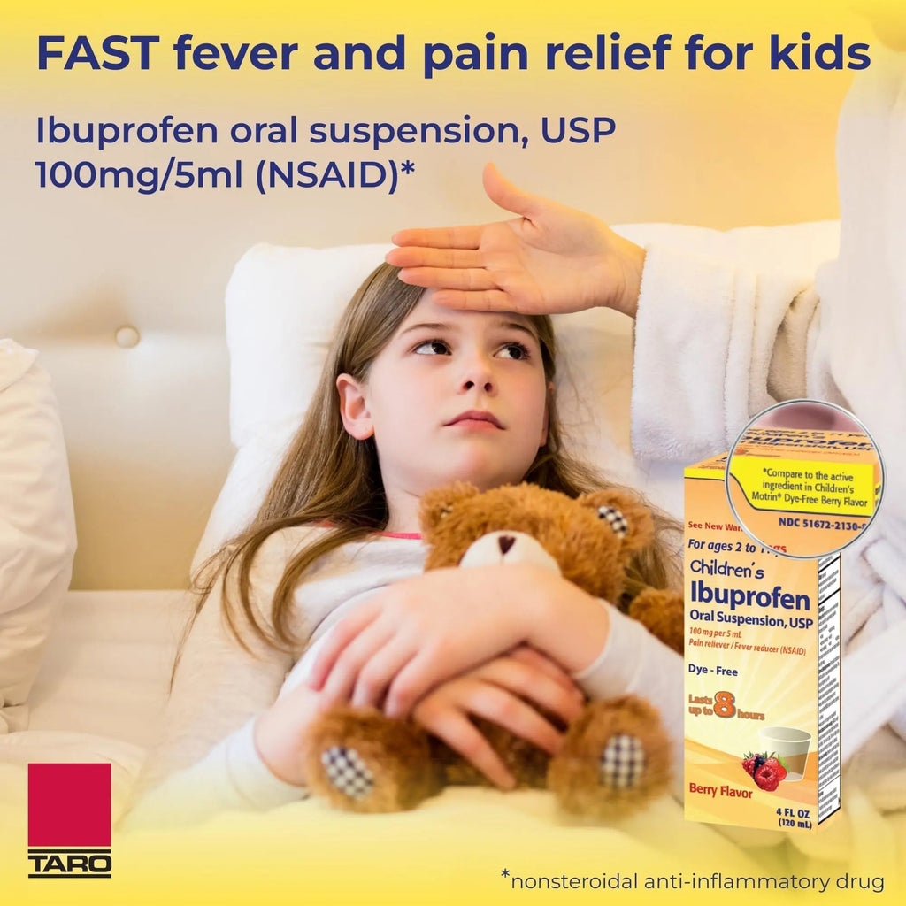 Children's Ibuprofen Oral Suspension 100 mg per 5 mL, 4 Fl Oz, Pain Reliever and Fever Reducer for Ages 2-11 Years, Dye-Free, Berry Flavor - TrustMedUSA