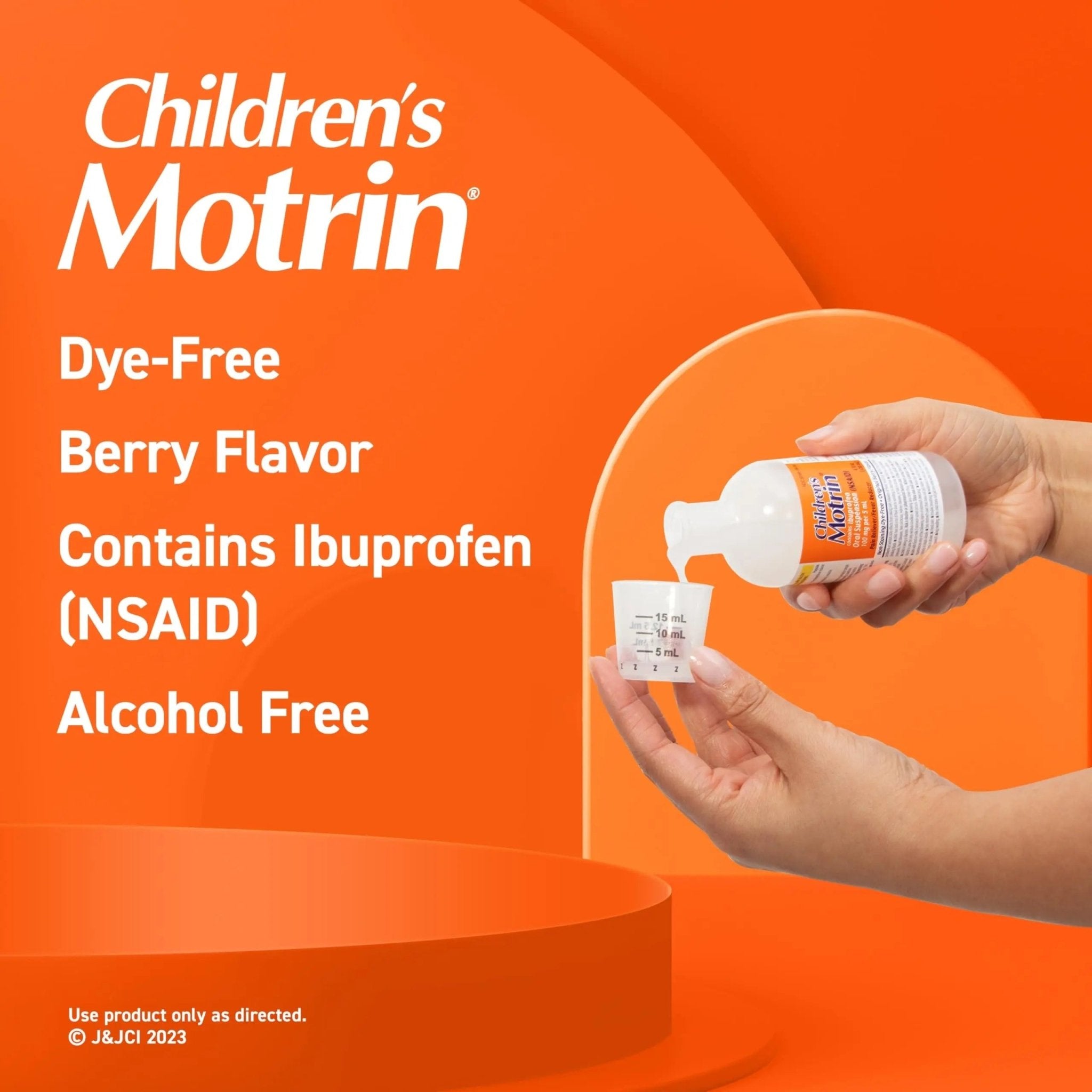 Children's Motrin Oral Suspension 100mg Ibuprofen Medicine, NSAID Fever Reducer & Pain Reliever for Minor Aches & Pains Due to Cold & Flu, Dye Free, Alcohol-Free, Berry Flavored, 8 fl. oz - TrustMedUSA
