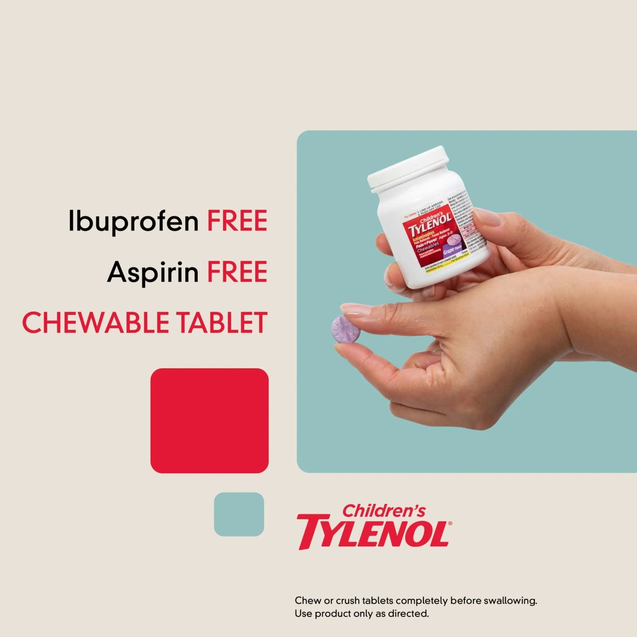 Children's Tylenol Chewables with 160 mg Acetaminophen, Pain Reliever & Fever Reducer for Kids' Cold + Flu Symptoms, Headache, Sore Throat & Toothache, Aspirin-Free, Grape Flavor, 24 ct - TrustMedUSA