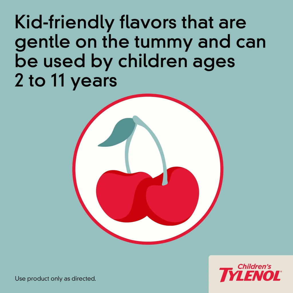 Children's Tylenol Liquid Pain Relief & Fever Medicine, Oral Suspension, Dye-Free, Acetaminophen, No Aspirin, No Ibuprofen, No High Fructose Corn Syrup; Cherry Flavor, 8 fl. oz.; Pack of 1 - TrustMedUSA