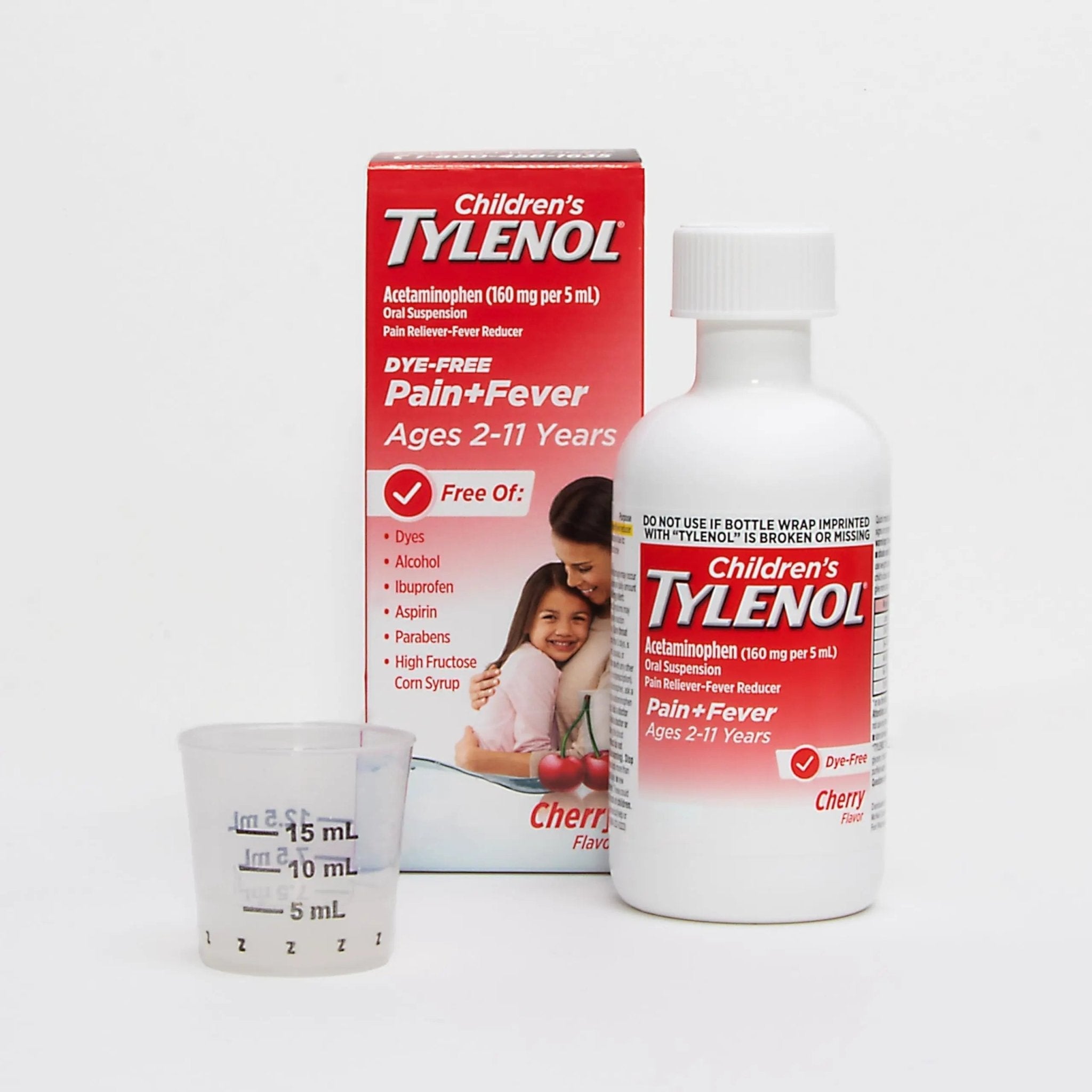 Children's Tylenol Liquid Pain Relief & Fever Medicine, Oral Suspension, Dye-Free, Acetaminophen, No Aspirin, No Ibuprofen, No High Fructose Corn Syrup; Cherry Flavor, 8 fl. oz.; Pack of 1 - TrustMedUSA