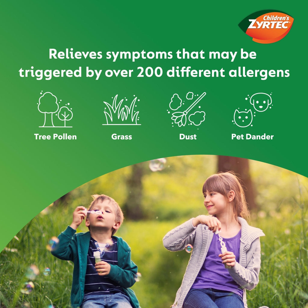 Children's Zyrtec Liquid, Kid's Antihistamine Syrup, Dye-, Sugar-, and Alcohol-Free, Pleasant Grape Flavor, Contains Cetirizine HCl Suitable for Ages 2 Years and Up, 8 fl oz Bottle - Maple Wellness Supplements