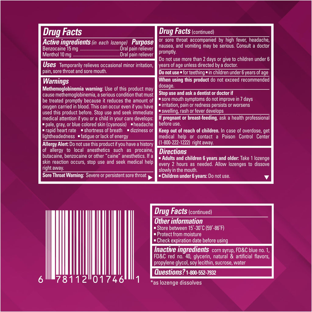 Chloraseptic Max Strength Sore Throat Relief Lozenges, Wild Berry, Drops with Liquid Center to Numb Sore Throat, 15 Count - Maple Wellness Supplements