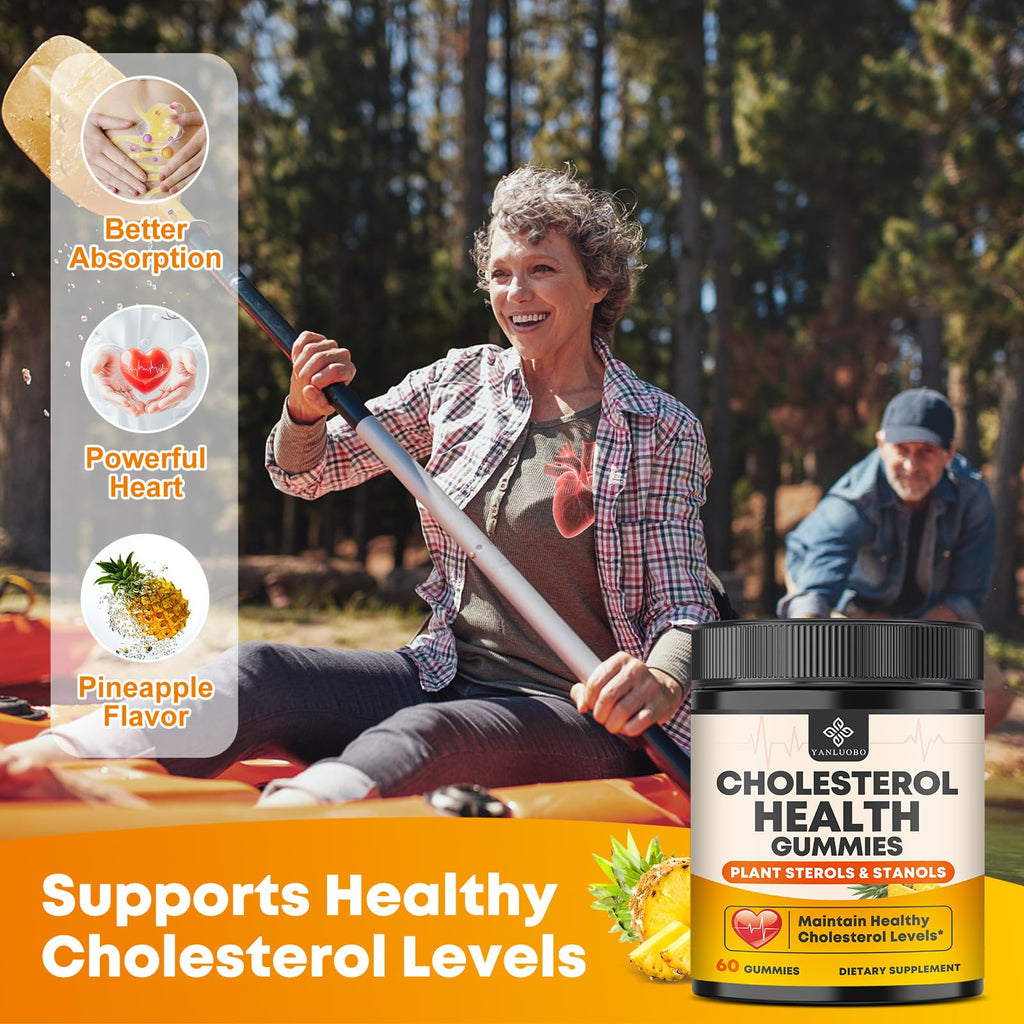 Cholesterol Supplements with 1200mg Plant Sterols & Stanols, Guggul, Bergamot, Red Yeast Rice, Cholesterol Complex Gummies Support Healthy Cholesterol Levels, Pineapple Flavor, 60 Counts - TrustMedUSA