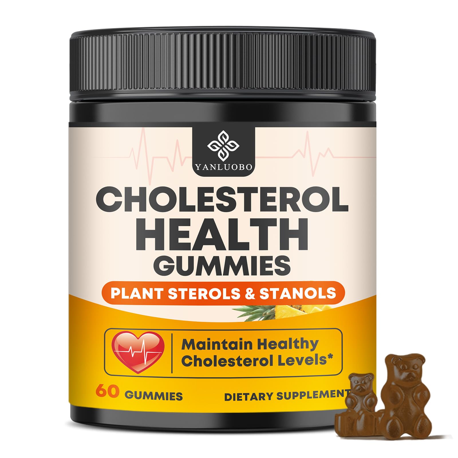 Cholesterol Supplements with 1200mg Plant Sterols & Stanols, Guggul, Bergamot, Red Yeast Rice, Cholesterol Complex Gummies Support Healthy Cholesterol Levels, Pineapple Flavor, 60 Counts - TrustMedUSA