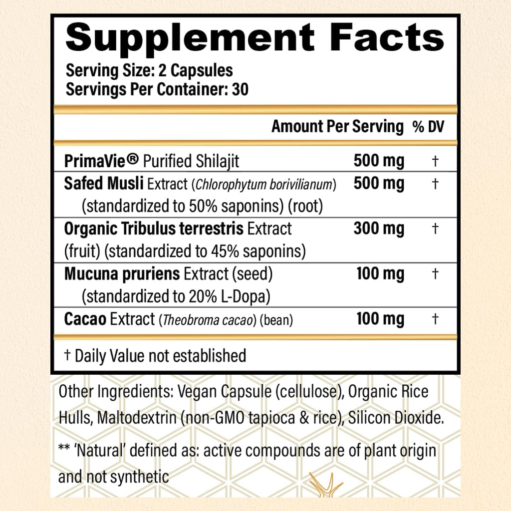 CHOQ Daily with 500mg PrimaVie Shilajit, Safed Musli, Tribulus - Natural Energy, Libido & Muscle Support - Daily Supplement for Men, 60 Vegan Capsules - TrustMedUSA