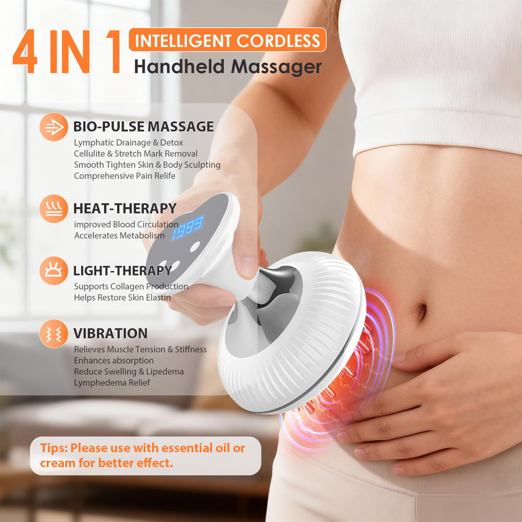 Choufaly Lymphatic Drainage Massager & Anti Cellulite Massage Tool, Helps Reduce Stretch Marks & Cellulite, for Legs, Arms & Belly, Body Sculpting Machine with Microcurrent & Light & Heat & Vibration - Maple Wellness Supplements