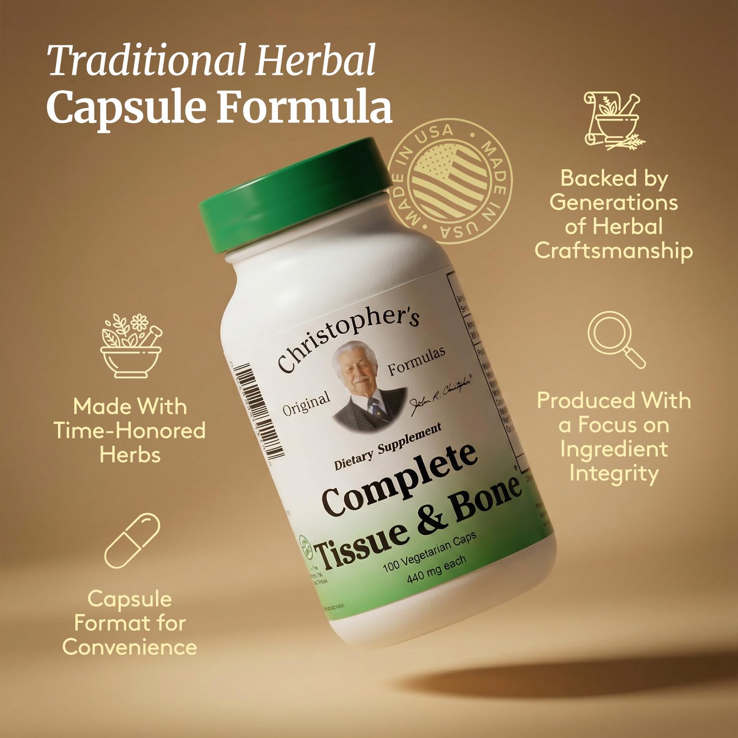 Christopher's Original Formulas Complete Tissue & Bone Formula – 100 VCaps | Herbal Support for Bones & Connective Tissue - Pack of 2 - TrustMedUSA