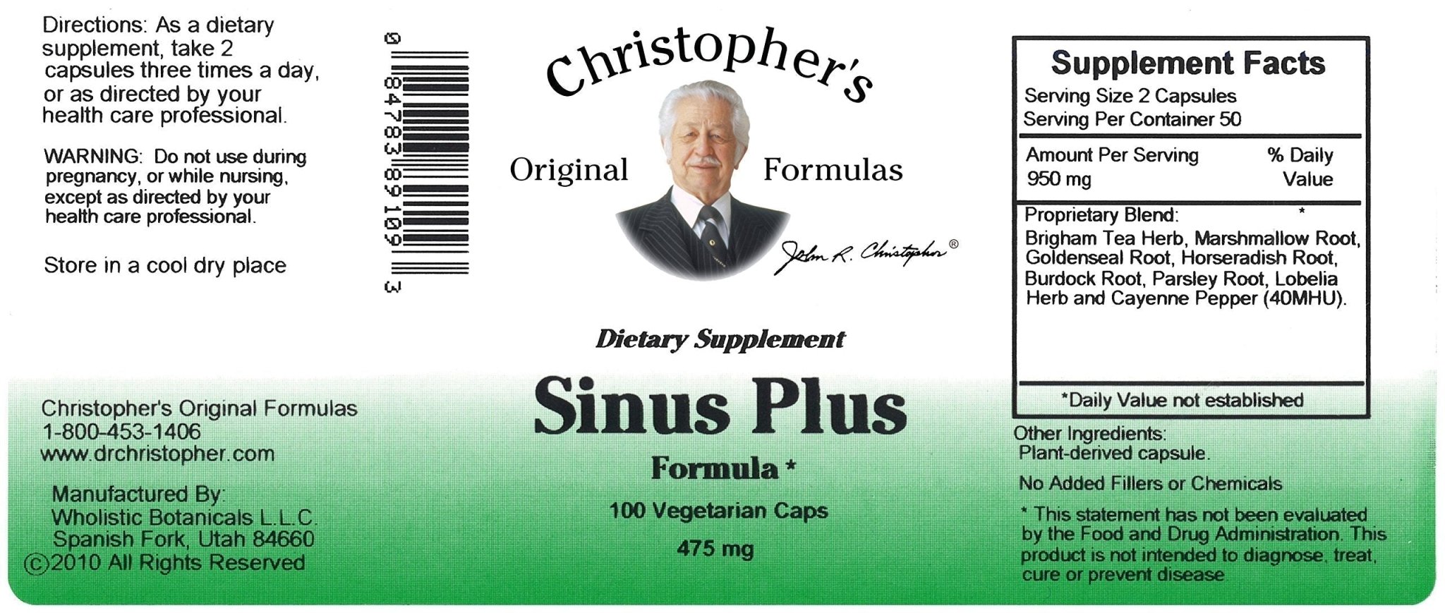 Christopher's Original Formulas Sinus Plus, Sinus Support Capsules, Whole Herb Synergistic Blend, 100 Count - TrustMedUSA