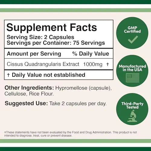 Cissus Quadrangularis Super Extract, 150 Capsules, Manufactured in The USA, Dietary - TrustMedUSA