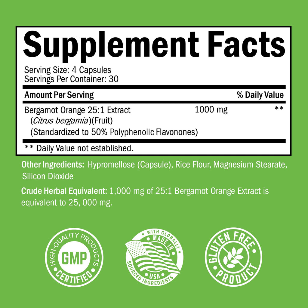Citrus Bergamot 1000mg - Citrus Bergamot Supplement for Cholesterol and Heart Health - Ultra Concentrated from Fresh Fruit for Enhanced Absorption - TrustMedUSA