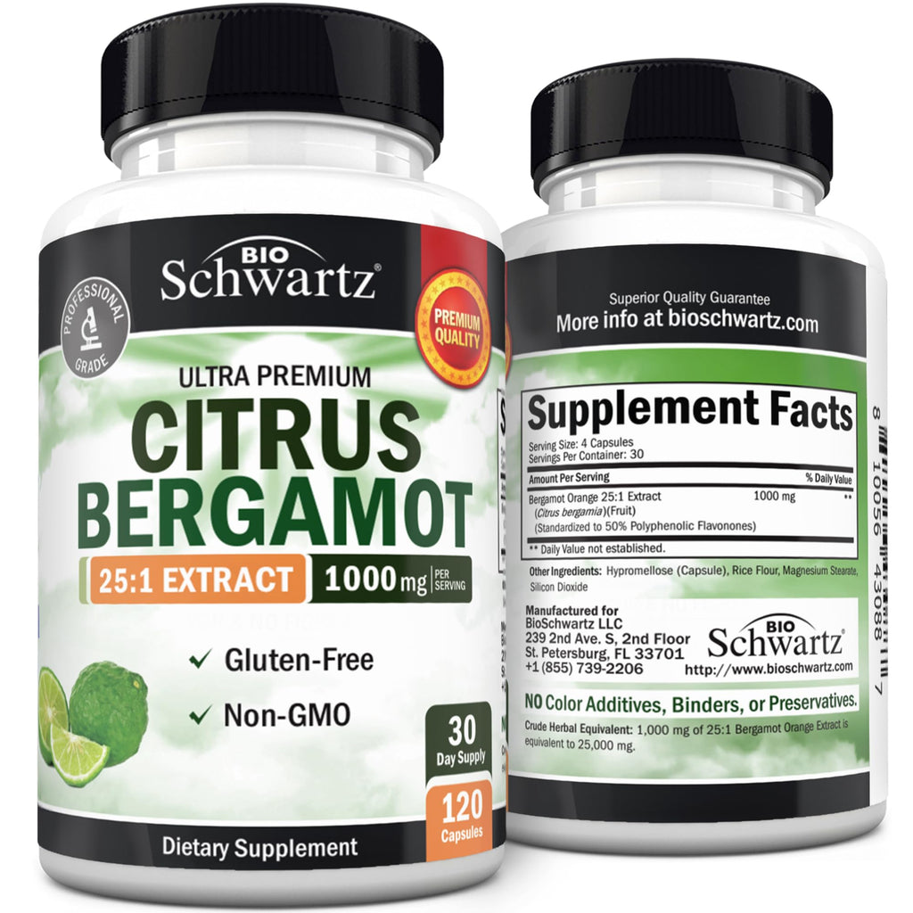 Citrus Bergamot 1000mg - Citrus Bergamot Supplement for Cholesterol and Heart Health - Ultra Concentrated from Fresh Fruit for Enhanced Absorption - TrustMedUSA