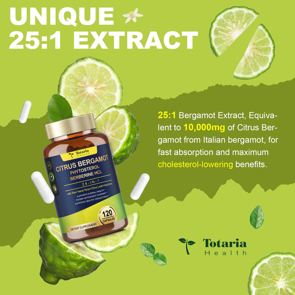 Citrus Bergamot Supplement for High Cholesterol - Italian Citrus Bergamot & Plant Sterols Stanols Natural Way to Balance Cholesterol Level, - TrustMedUSA