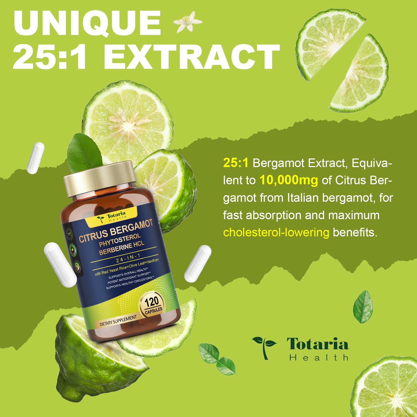 Citrus Bergamot Supplement for High Cholesterol - Italian Citrus Bergamot & Plant Sterols Stanols Natural Way to Balance Cholesterol Level, - TrustMedUSA