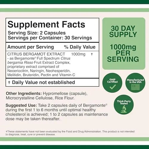 Citrus Bergamot Supplement - Only Patented, Clinically Proven Bergamot Extract - 1,000mg - TrustMedUSA