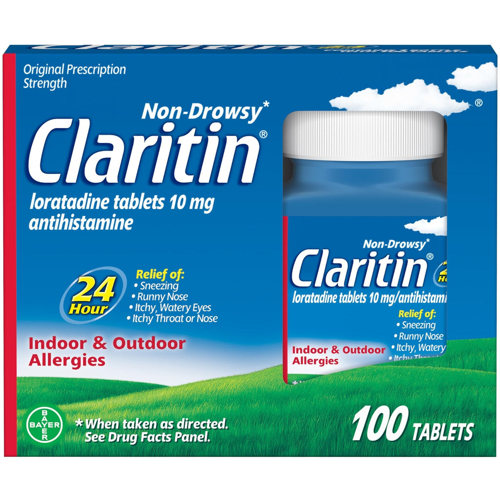 Claritin Allergy Medicine for Adults, 24-Hour Non-Drowsy Loratadine 10mg Pills, Antihistamine, 100 Tablets - Maple Wellness Supplements