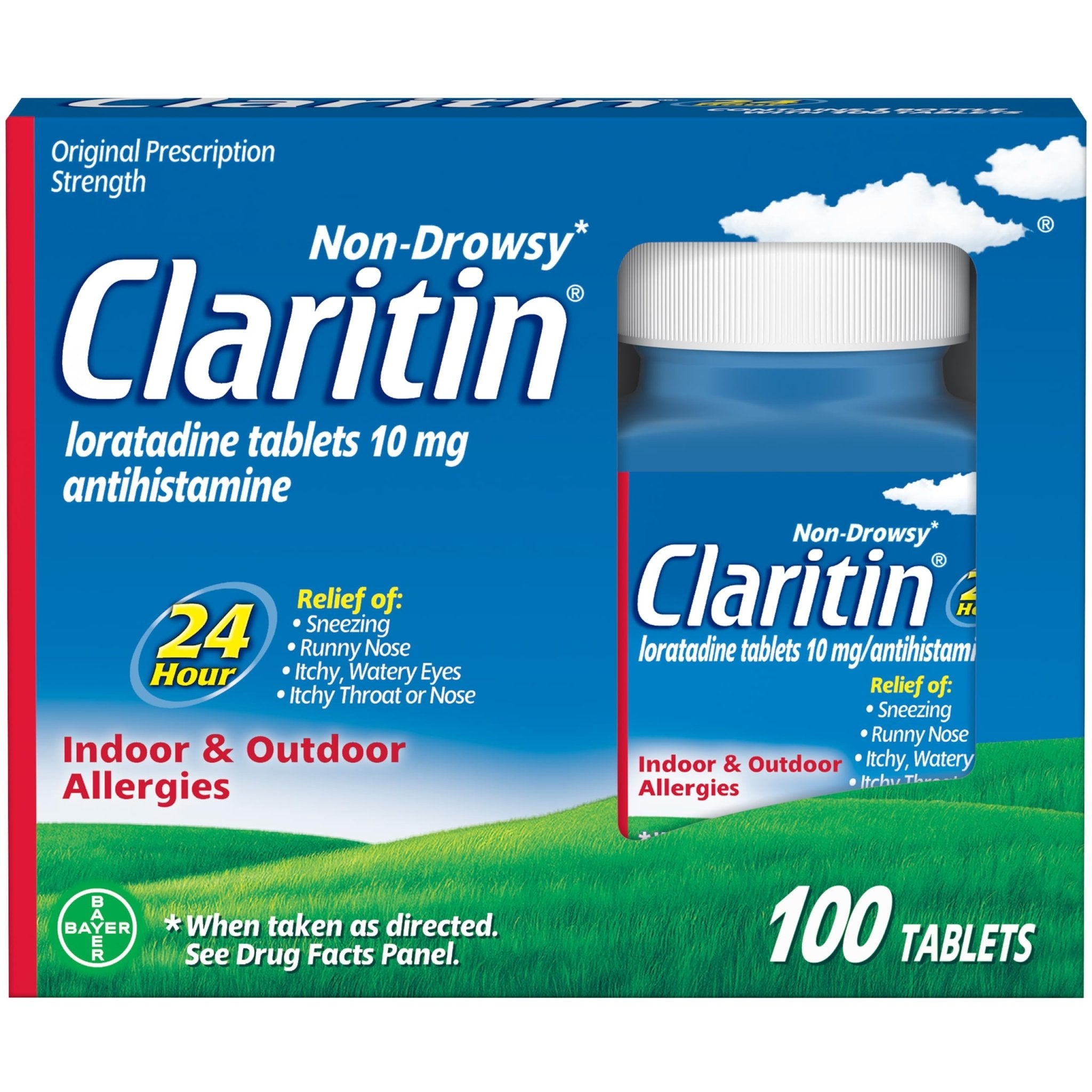 Claritin Allergy Medicine for Adults, 24-Hour Non-Drowsy Loratadine 10mg Pills, Antihistamine, 100 Tablets - Maple Wellness Supplements