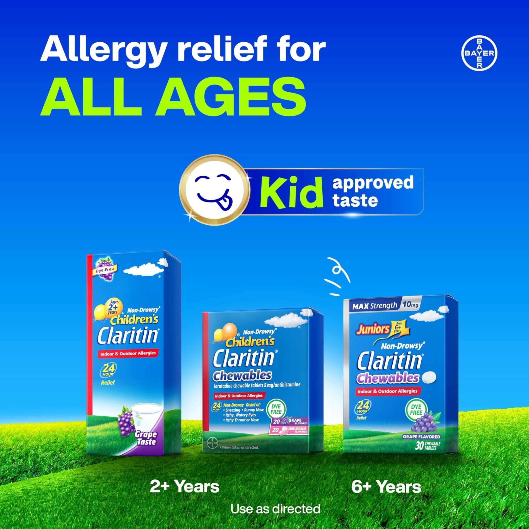 Claritin Children's Allergy Medicine, 24-Hour Non-Drowsy Loratadine 5mg, Antihistamine Liquid for Kids Aged 2 Years and Older, Grape Flavored, Dye-free, 8 fl oz. - Maple Wellness Supplements