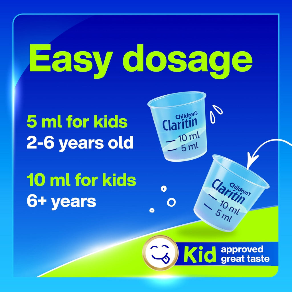 Claritin Children's Allergy Medicine, 24-Hour Non-Drowsy Loratadine 5mg, Antihistamine Liquid for Kids Aged 2 Years and Older, Grape Flavored, Dye-free, 8 fl oz. - Maple Wellness Supplements