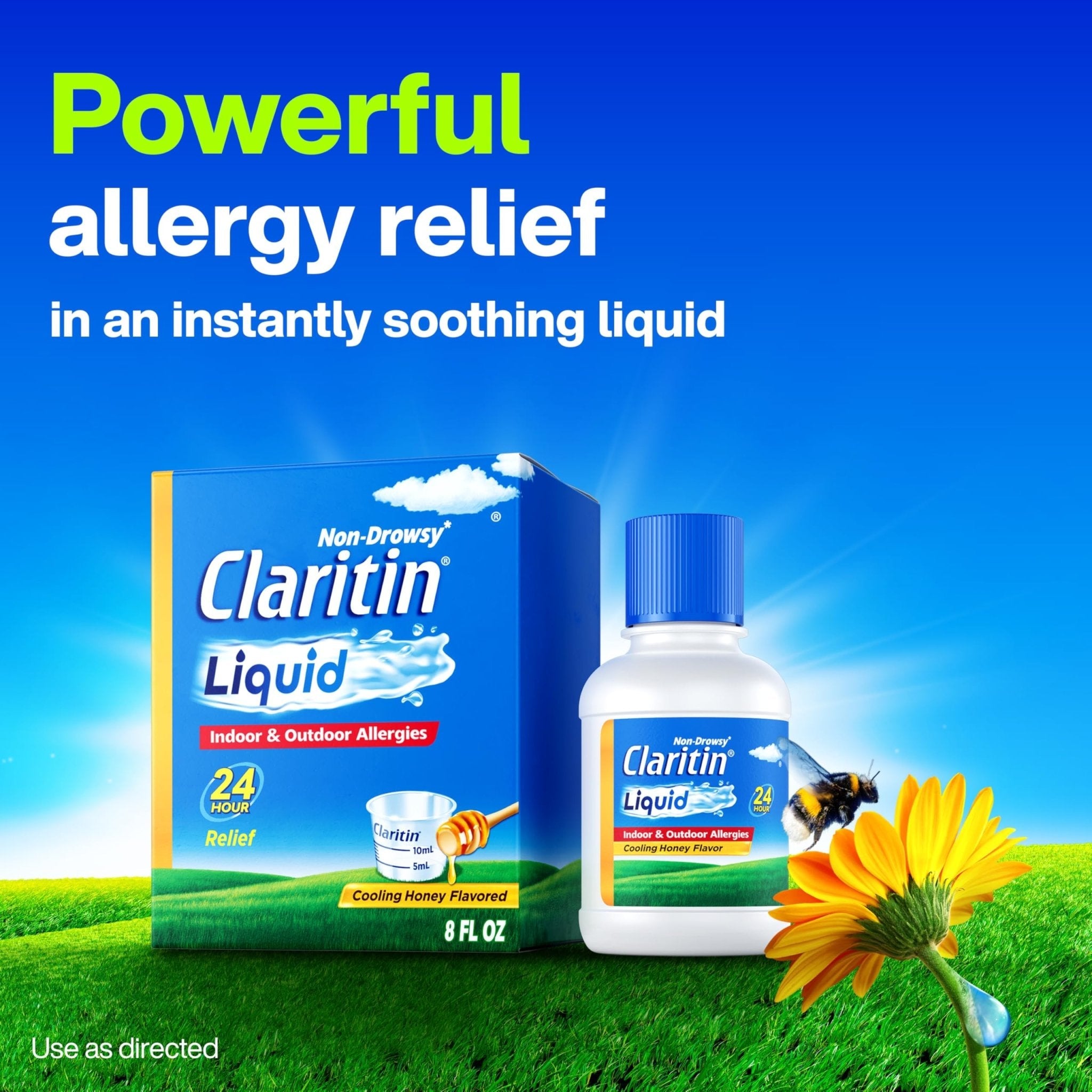 Claritin® Liquid, Allergy Medicine for Adults, 24-Hour Non-Drowsy Loratadine 5mg, Antihistamine, Cooling Honey Flavored, 8 fl. oz - Maple Wellness Supplements