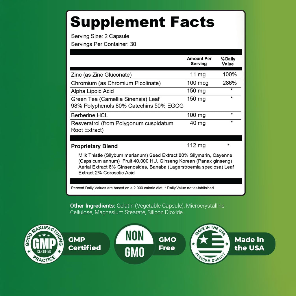 Claritox – Daily Wellness Supplement with Zinc, Chromium, Alpha Lipoic Acid, Green Tea Extract, Resveratrol & Botanical Blend – Non-GMO, Stimulant-Free Formula – 60 Caps, 30 Servings, 3 Month Supply - TrustMedUSA