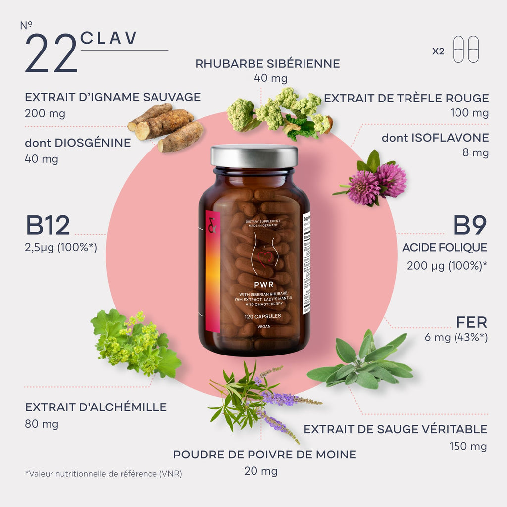 CLAV® Natural Hormone Balance for Women - PMS Relief with Siberian Rhubarb, Wild Yam & Vitex Berry - Vegan Menstrual Regulator Supplement - 120 Capsules - TrustMedUSA
