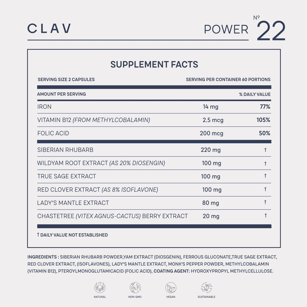 CLAV® Natural Hormone Balance for Women - PMS Relief with Siberian Rhubarb, Wild Yam & Vitex Berry - Vegan Menstrual Regulator Supplement - 120 Capsules - TrustMedUSA