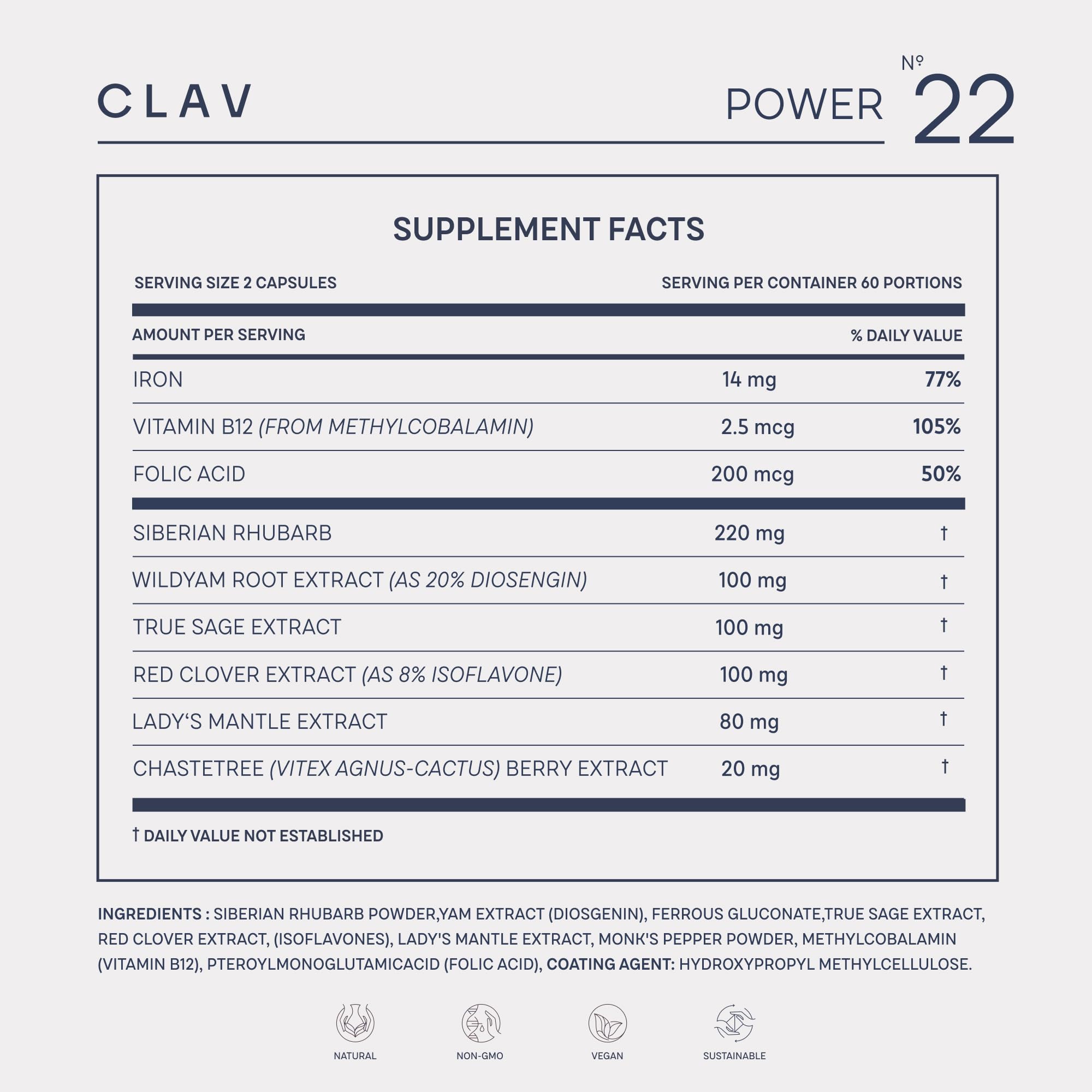 CLAV® Natural Hormone Balance for Women - PMS Relief with Siberian Rhubarb, Wild Yam & Vitex Berry - Vegan Menstrual Regulator Supplement - 120 Capsules - TrustMedUSA