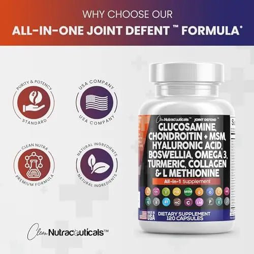 Clean Glucosamine Chondroitin MSM Turmeric Hyaluronic Acid Boswellia - TrustMedUSA