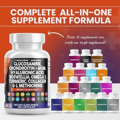 Clean Glucosamine Chondroitin MSM Turmeric Hyaluronic Acid Boswellia - TrustMedUSA