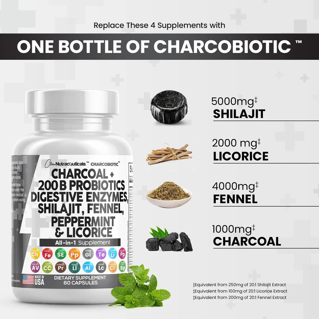 Clean Nutra Activated Charcoal Capsules 1000mg Shilajit 5000mg Pills - TrustMedUSA