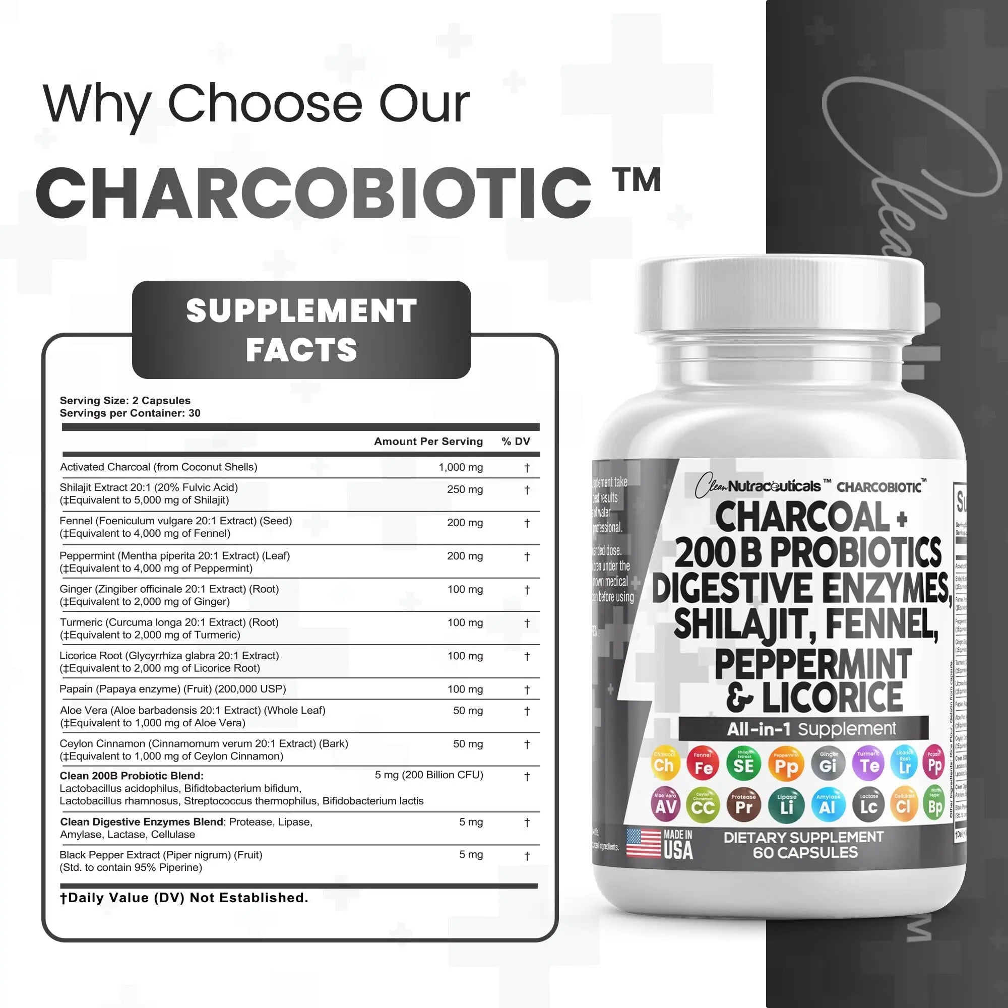 Clean Nutra Activated Charcoal Capsules 1000mg Shilajit 5000mg Pills - TrustMedUSA