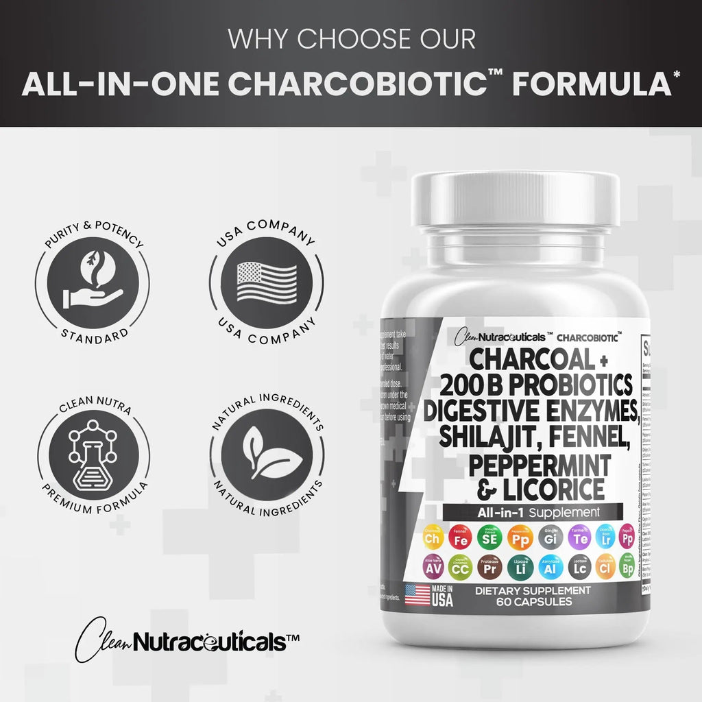 Clean Nutra Activated Charcoal Capsules 1000mg Shilajit 5000mg Pills - TrustMedUSA