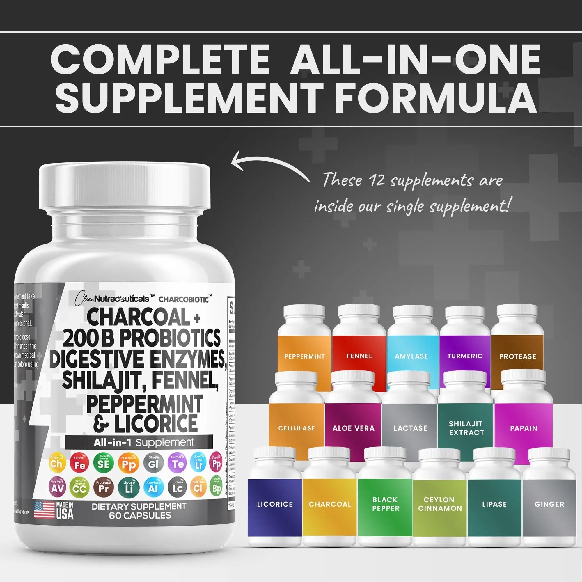 Clean Nutra Activated Charcoal Capsules 1000mg Shilajit 5000mg Pills - TrustMedUSA