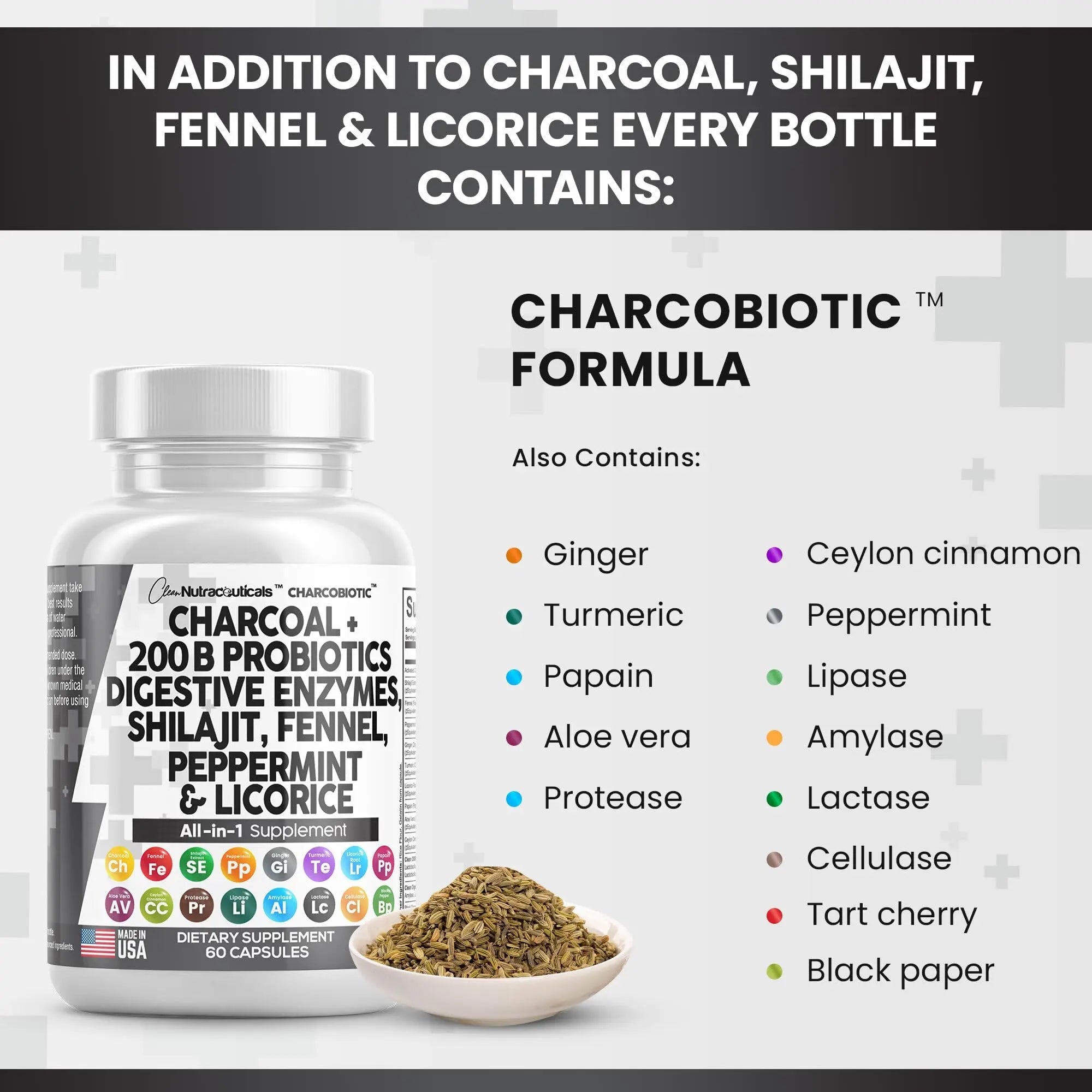 Clean Nutra Activated Charcoal Capsules 1000mg Shilajit 5000mg Pills - TrustMedUSA